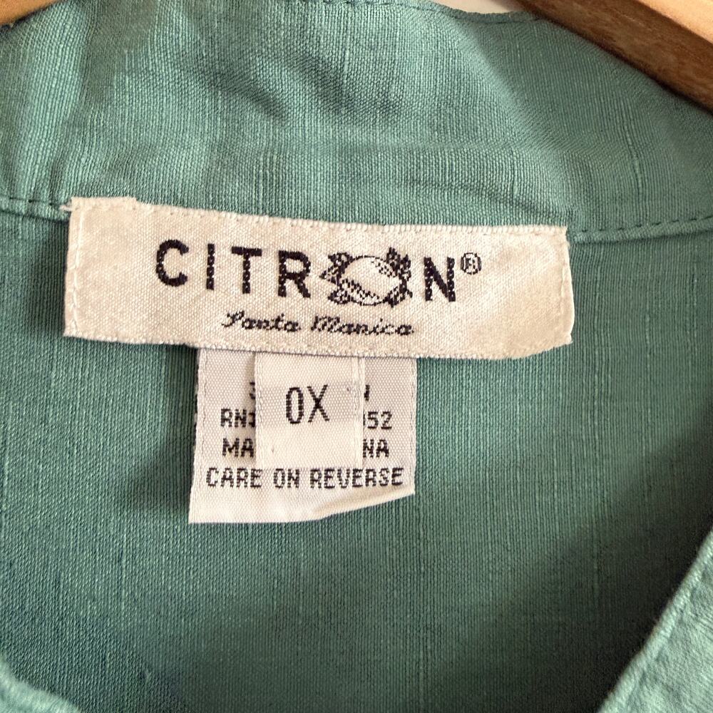 CITRON Santa Monica | Green Silk Linen Blend Button Down Tunic 0X / 18W - 20W - Picture 6 of 7
